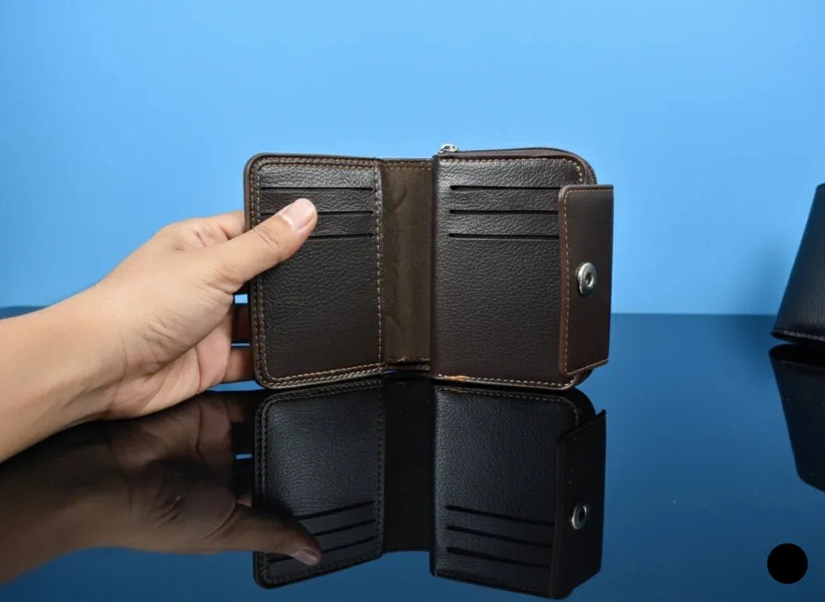 Brown & Black Trifold Wallet + Watch Combo — Premium Deal Buy 1 Get 1 Free - SSHOQ